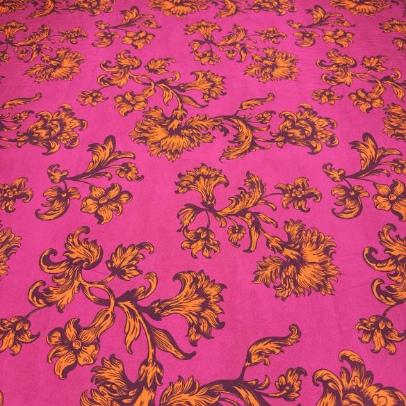 Tecido Viscose Floral Amarelo Fundo Pink • Luema Tecidos