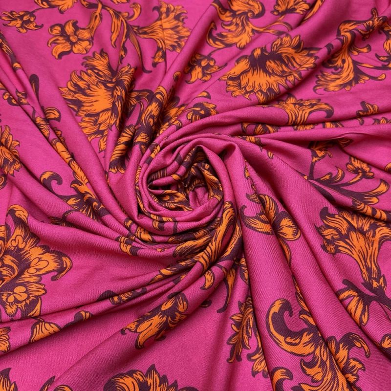 Tecido Viscose Floral Amarelo Fundo Pink • Luema Tecidos