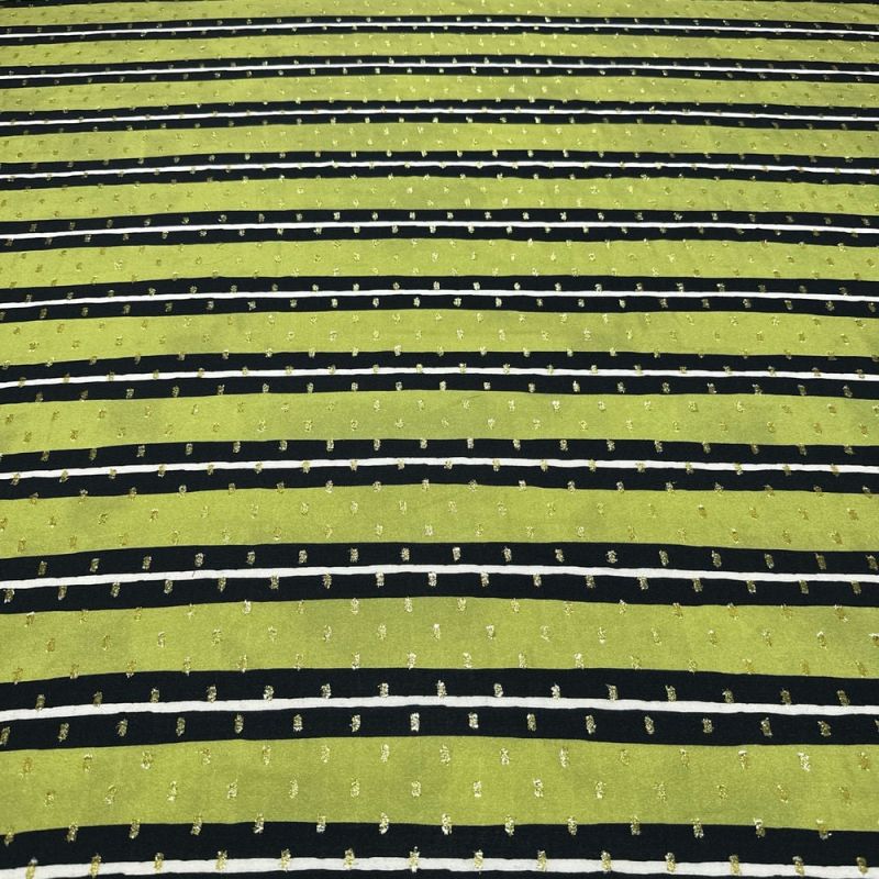 Tecido Viscose Listrada Preto e Bege Lurex • Luema Tecidos