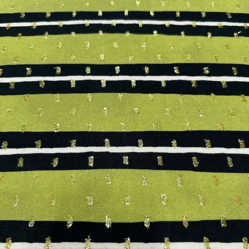 Tecido Viscose Listrada Preto e Bege Lurex • Luema Tecidos