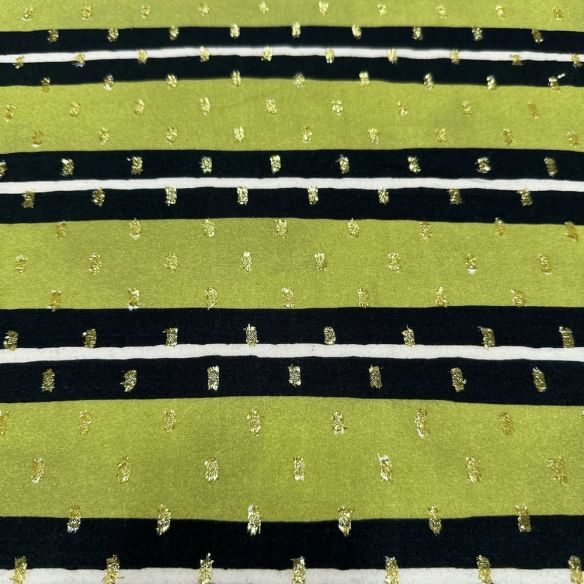 Tecido Viscose Listrada Preto e Bege Lurex • Luema Tecidos