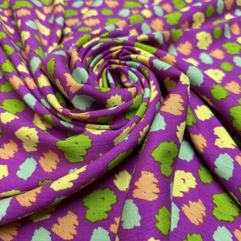 Tecido Viscolinho Estampado Poá Abstrato Pink • Luema Tecidos