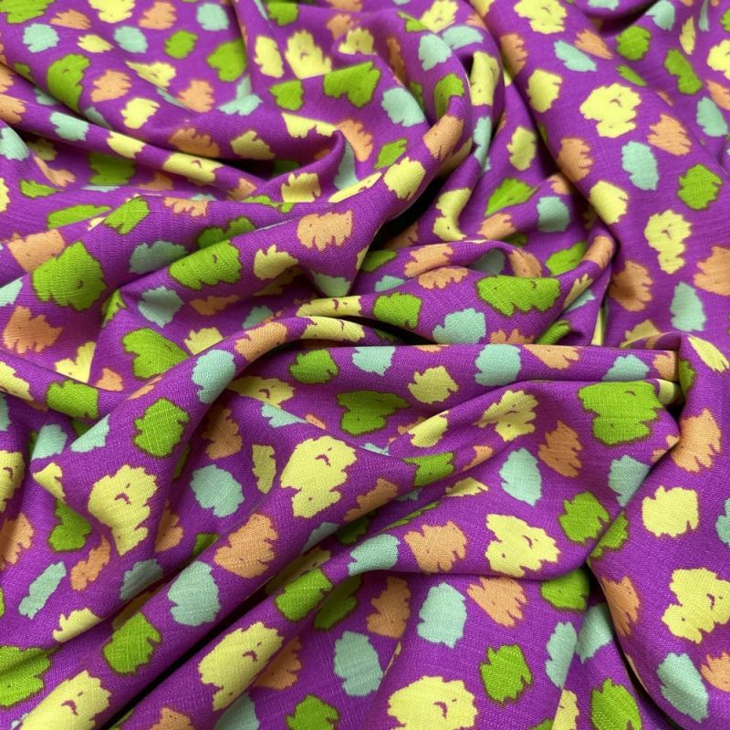 Tecido Viscolinho Estampado Poá Abstrato Pink • Luema Tecidos