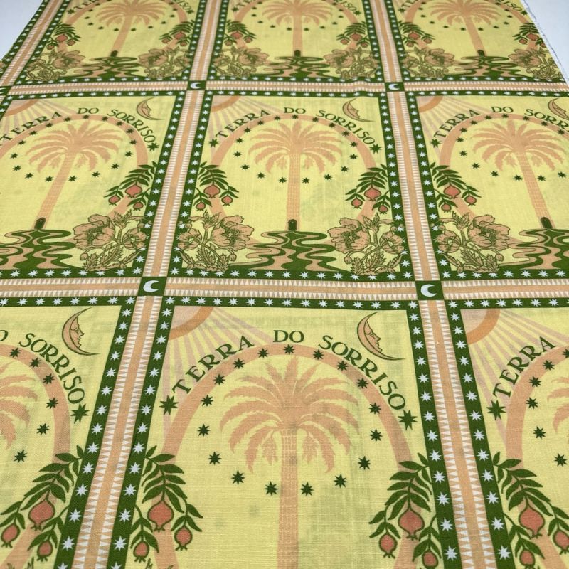 Tecido Viscolinho Estampado Terra do Sorriso • Luema Tecidos