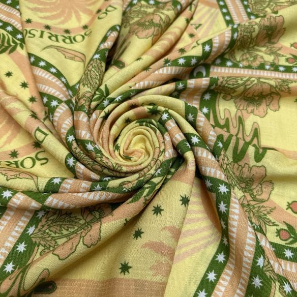 Tecido Viscolinho Estampado Terra do Sorriso • Luema Tecidos