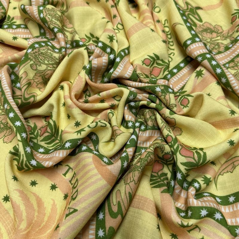Tecido Viscolinho Estampado Terra do Sorriso • Luema Tecidos