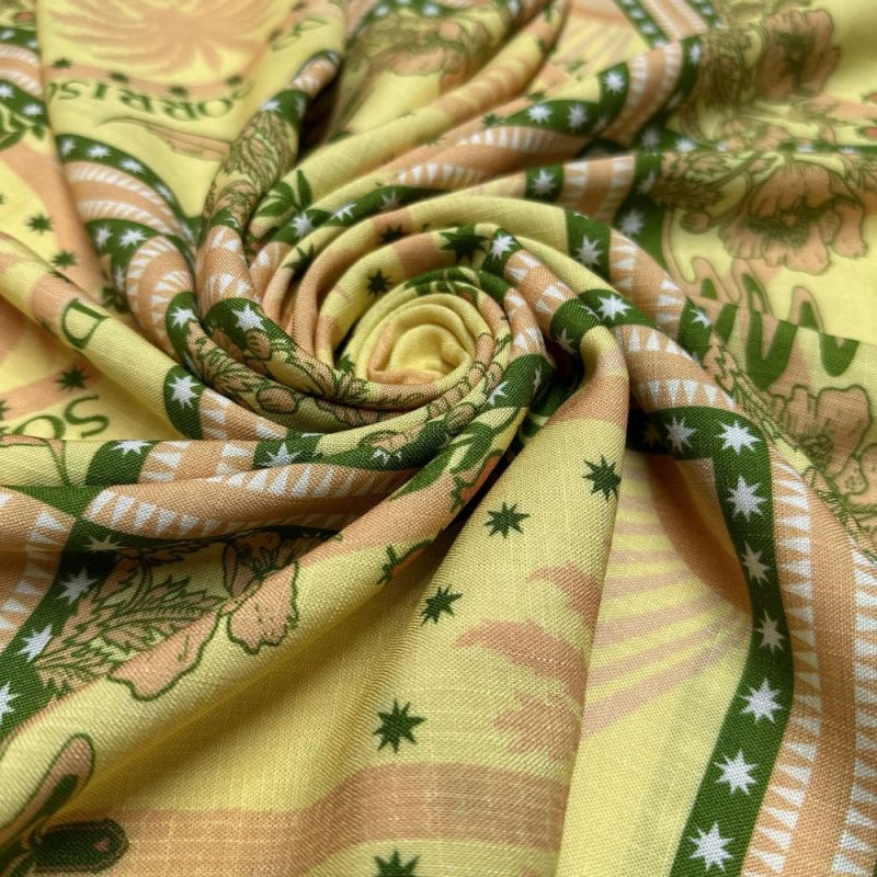 Tecido Viscolinho Estampado Terra do Sorriso • Luema Tecidos