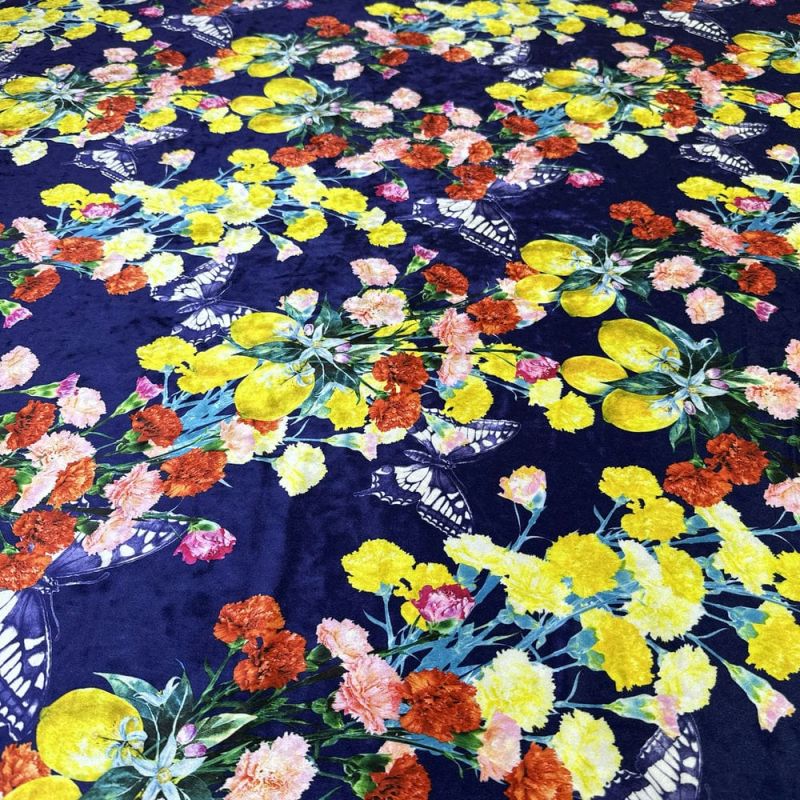 Tecido Veludo Molhado Estampado Azul • Luema Tecidos