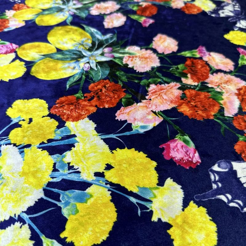 Tecido Veludo Molhado Estampado Azul • Luema Tecidos