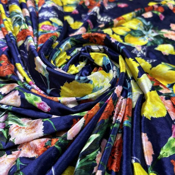 Tecido Veludo Molhado Estampado Azul • Luema Tecidos