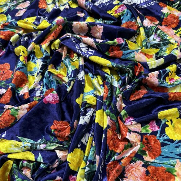 Tecido Veludo Molhado Estampado Azul • Luema Tecidos