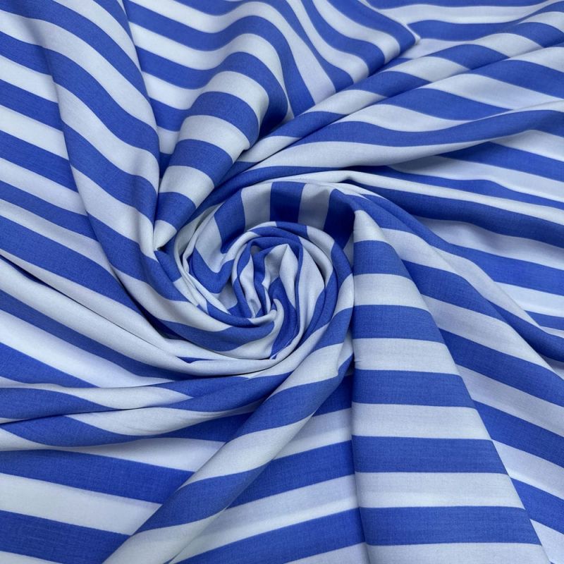 Tecido Viscose Listraso Azul Persia • Luema Tecidos