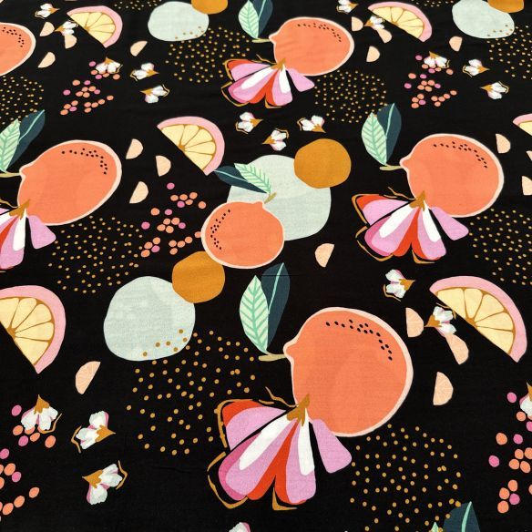 Tecido Viscose Fruit Salad Preto • Luema Tecidos