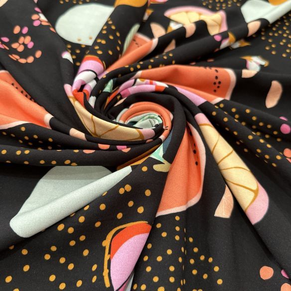 Tecido Viscose Fruit Salad Preto • Luema Tecidos