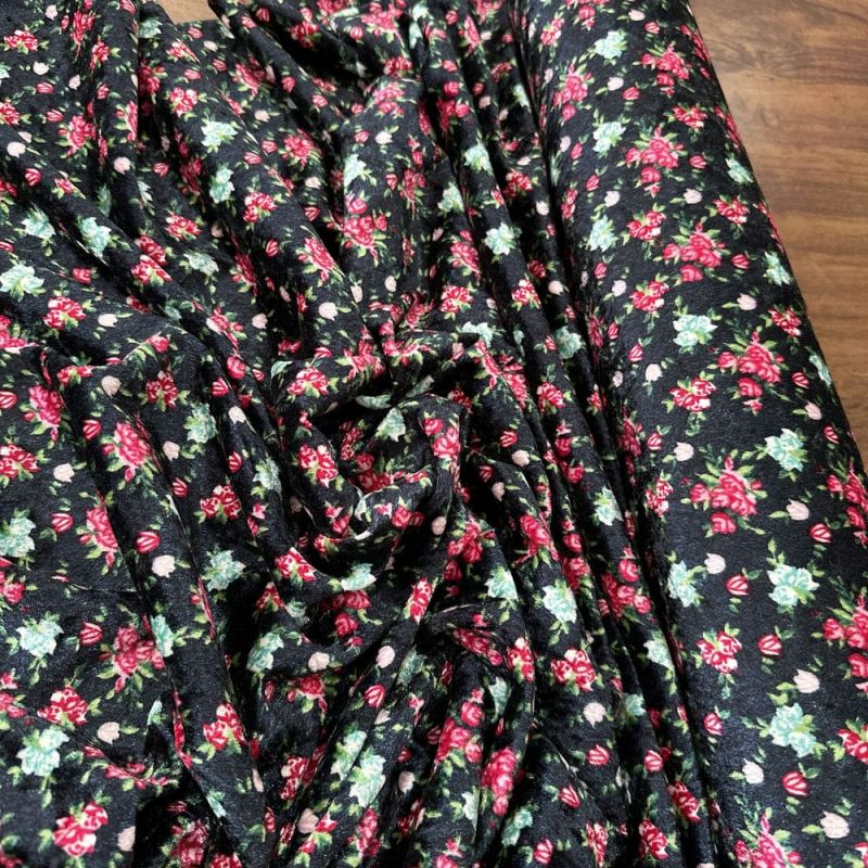 Tecido Veludo Molhado Estampado Micro Floral • Luema Tecidos