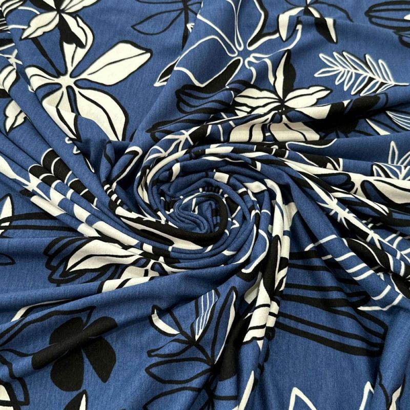 Tecido Viscolycra Estampada Azul Stripes • Luema Tecidos
