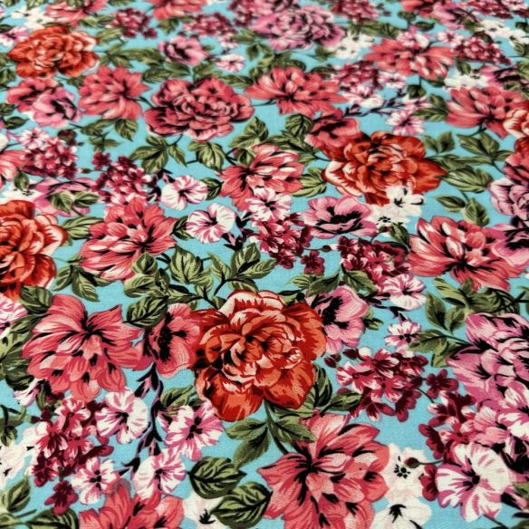 Tecido Viscose Estampada Flores Fundo Azul Claro • Luema Tecidos Tecido Viscose Estampada Flores Fundo Azul Claro • Luema Tecidos