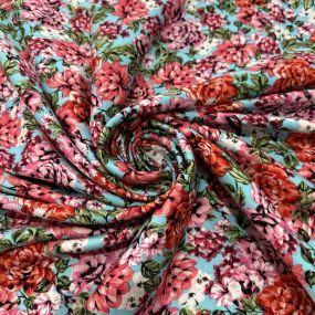 Tecido Viscose Estampada Flores Fundo Azul Claro Tecido Viscose Estampada Flores Fundo Azul Claro • Luema Tecidos