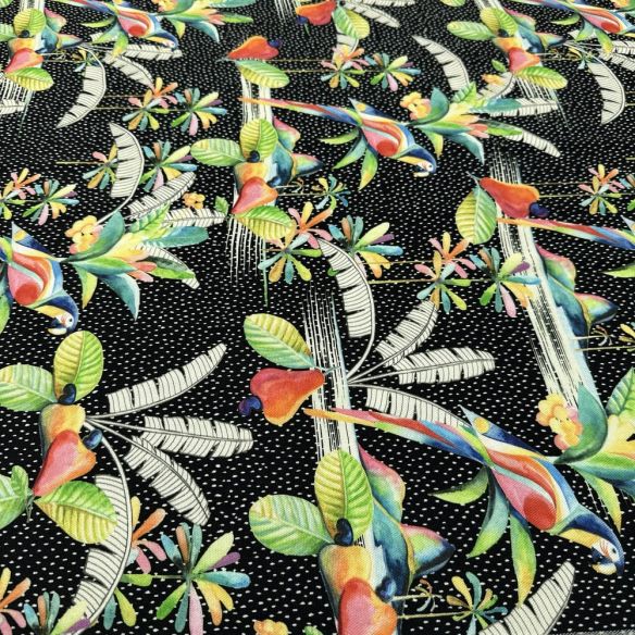 Tecido Viscose Estampada Floral e Pássaros Colorido • Luema Tecidos