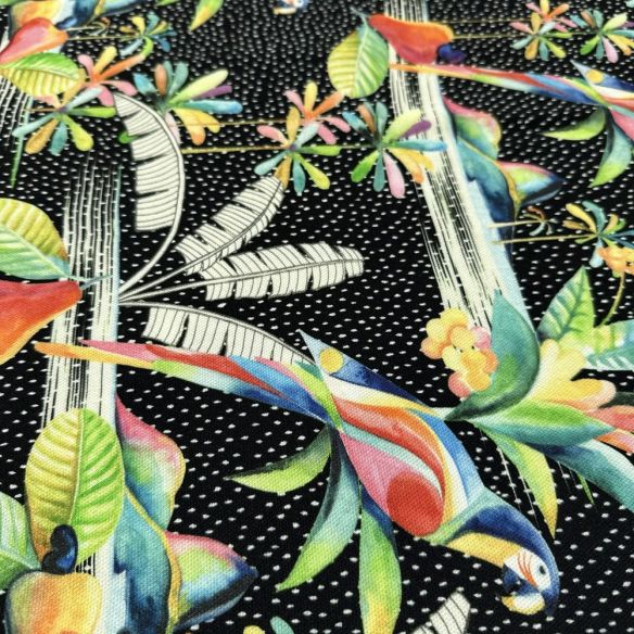 Tecido Viscose Estampada Floral e Pássaros Colorido • Luema Tecidos