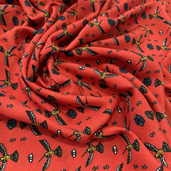 Tecido Viscose Estampada Beija Flor Fundo Vermelho • Luema Tecidos Tecido Viscose Estampada Beija Flor Fundo Vermelho • Luema Tecidos