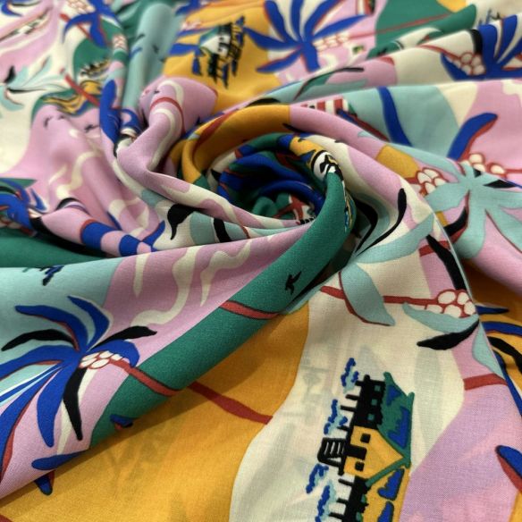 Tecido Viscose Estampada Paradise Beach • Luema Tecidos