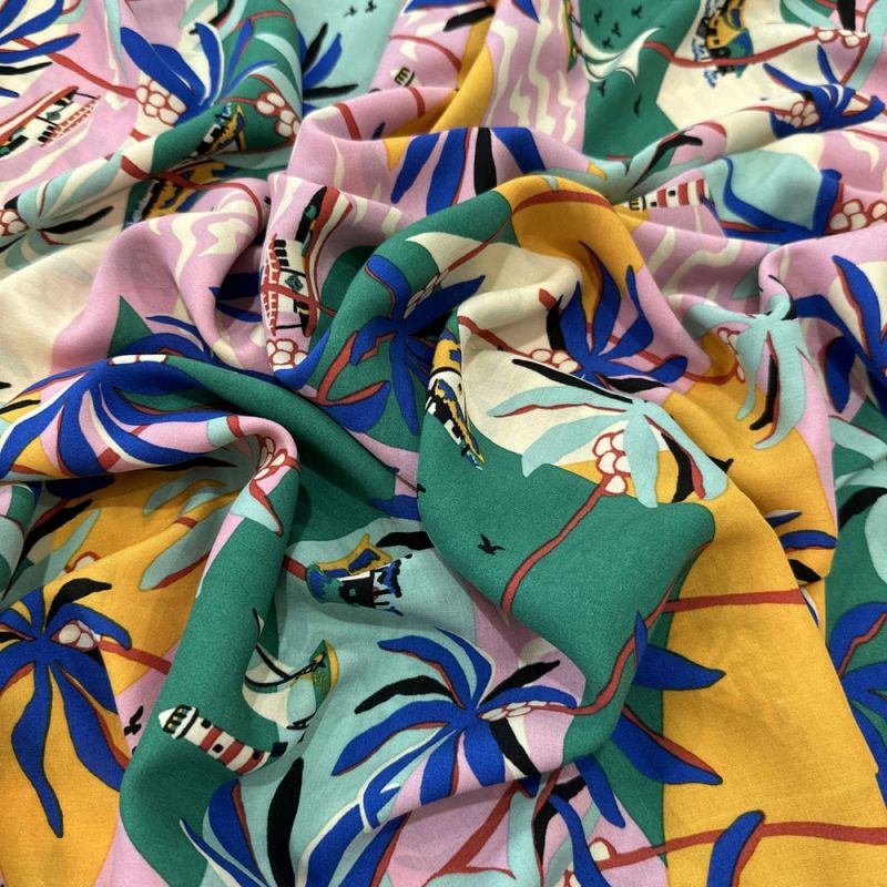 Tecido Viscose Estampada Paradise Beach • Luema Tecidos
