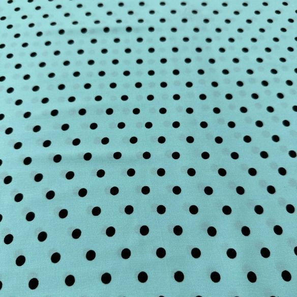 Tecido Viscose Estampada Poá Preto Médio Fundo Verde Água • Luema Tecidos