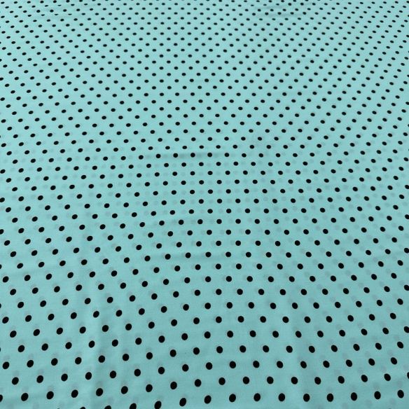 Tecido Viscose Estampada Poá Preto Médio Fundo Verde Água • Luema Tecidos