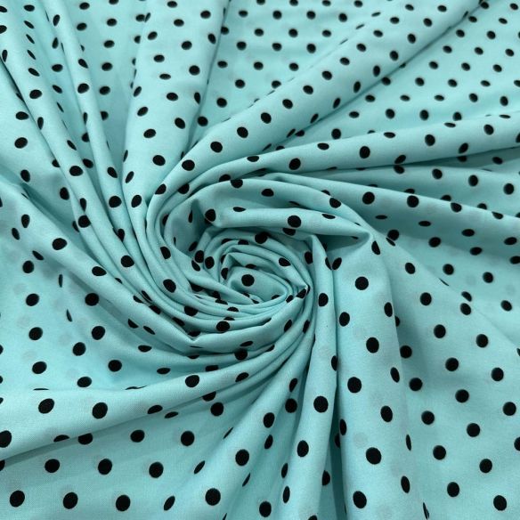 Tecido Viscose Estampada Poá Preto Médio Fundo Verde Água • Luema Tecidos