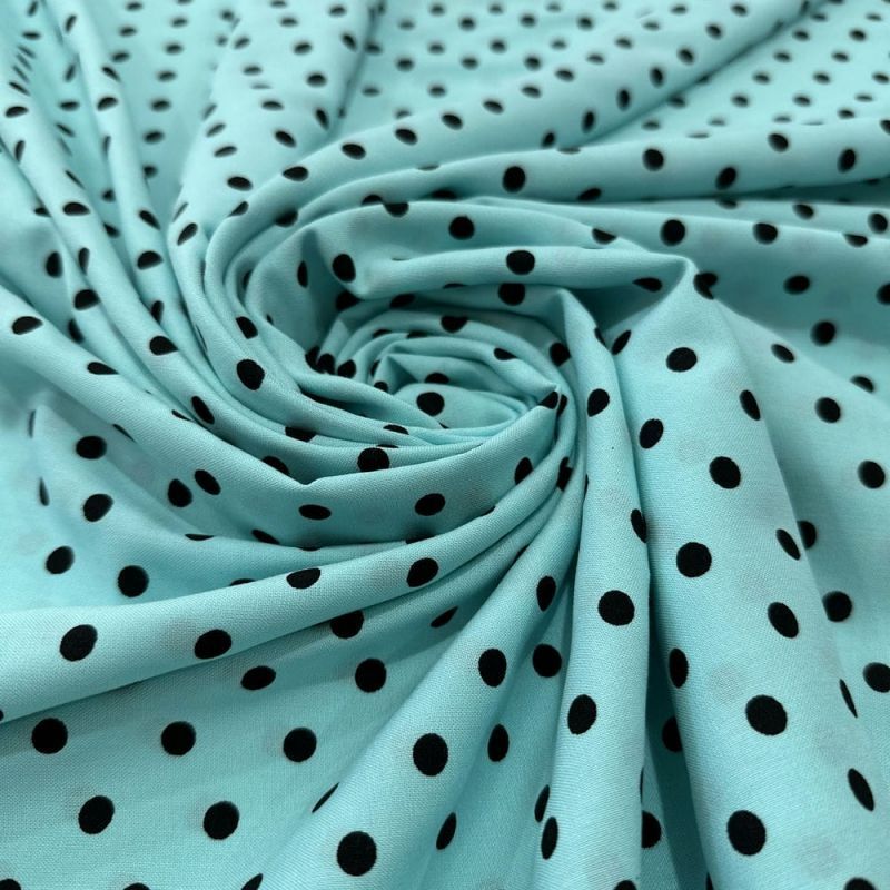 Tecido Viscose Estampada Poá Preto Médio Fundo Verde Água • Luema Tecidos