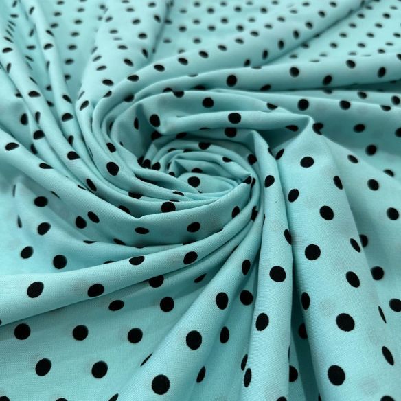 Tecido Viscose Estampada Poá Preto Médio Fundo Verde Água • Luema Tecidos