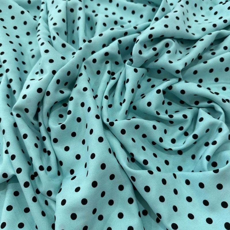 Tecido Viscose Estampada Poá Preto Médio Fundo Verde Água • Luema Tecidos