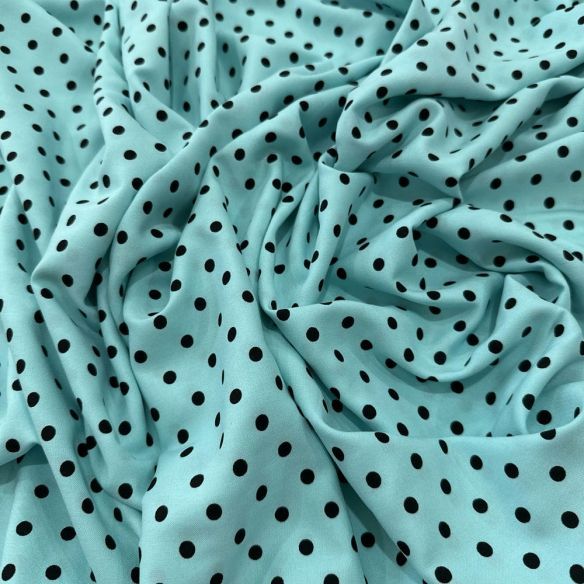 Tecido Viscose Estampada Poá Preto Médio Fundo Verde Água • Luema Tecidos