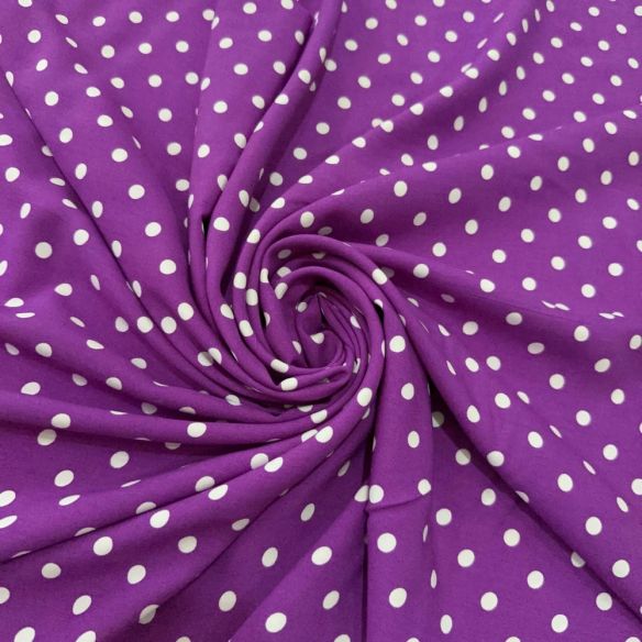 Tecido Viscose Estampada Poá Médio Branco Fundo Roxo • Luema Tecidos