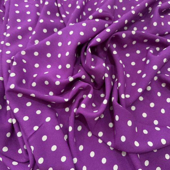 Tecido Viscose Estampada Poá Médio Branco Fundo Roxo • Luema Tecidos