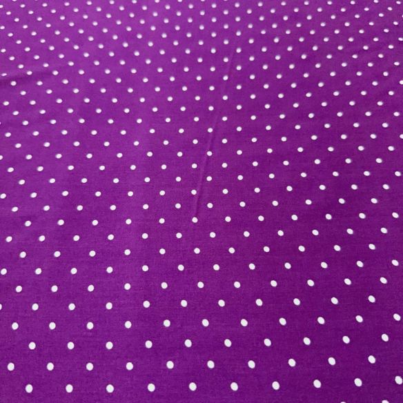 Tecido Viscose Estampada Micro Poá Branco Fundo Roxo • Luema Tecidos