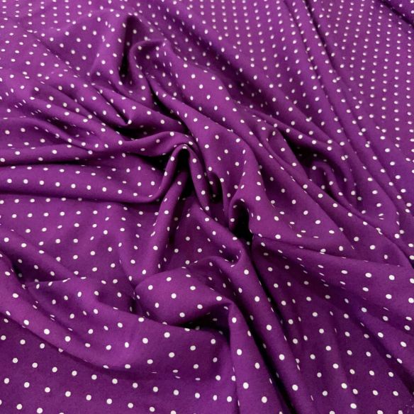 Tecido Viscose Estampada Micro Poá Branco Fundo Roxo • Luema Tecidos