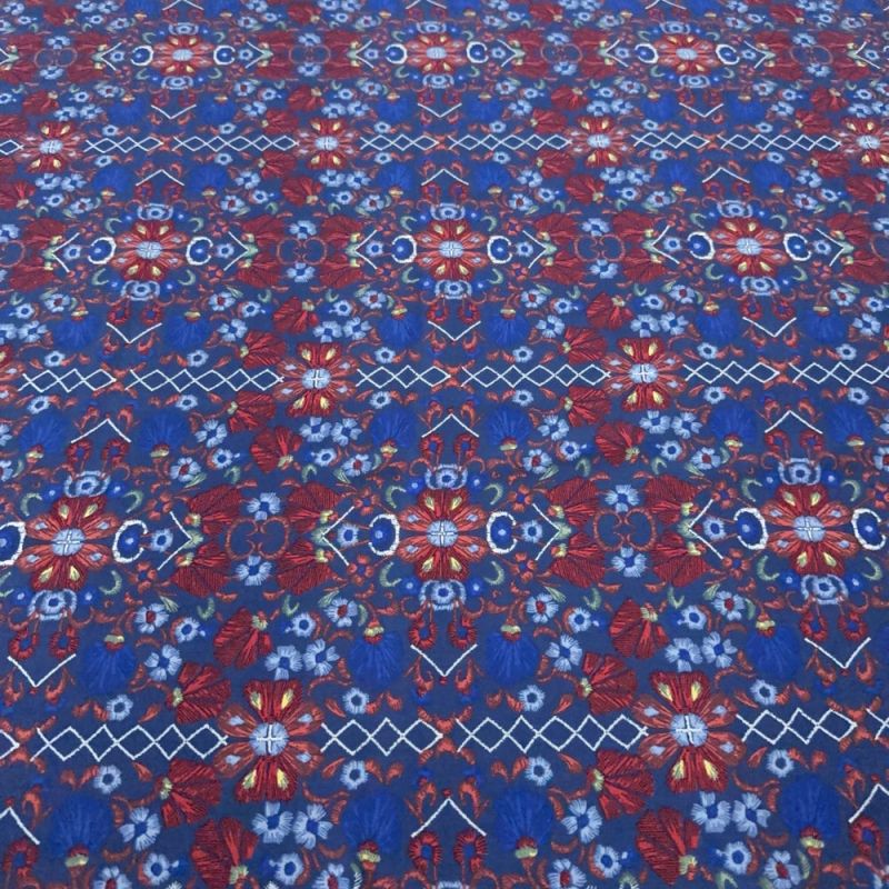 Tecido Viscose Estampada Fractal Handmade Azul • Luema Tecidos