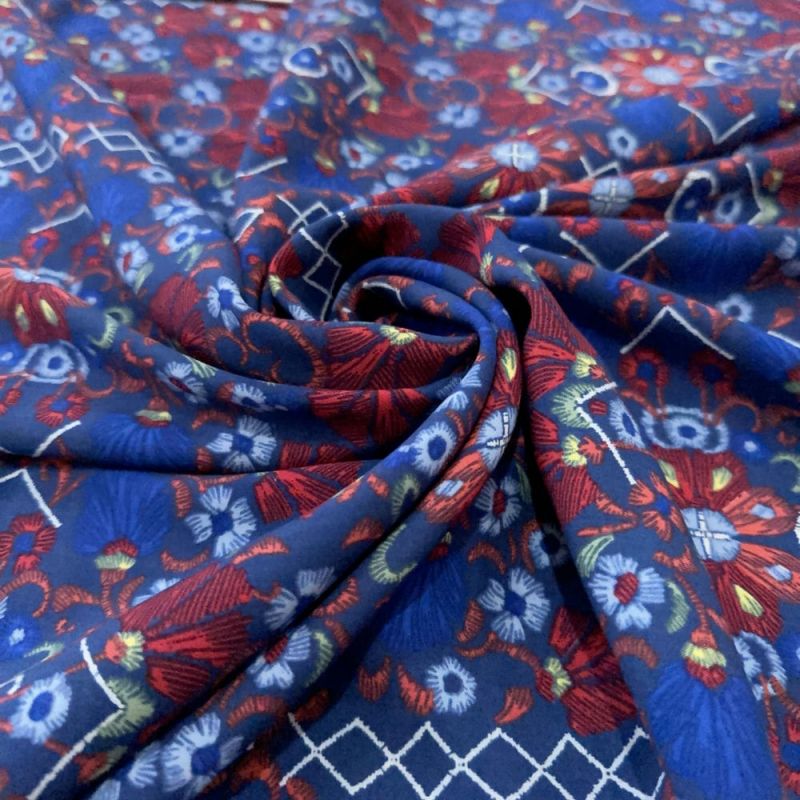 Tecido Viscose Estampada Fractal Handmade Azul • Luema Tecidos