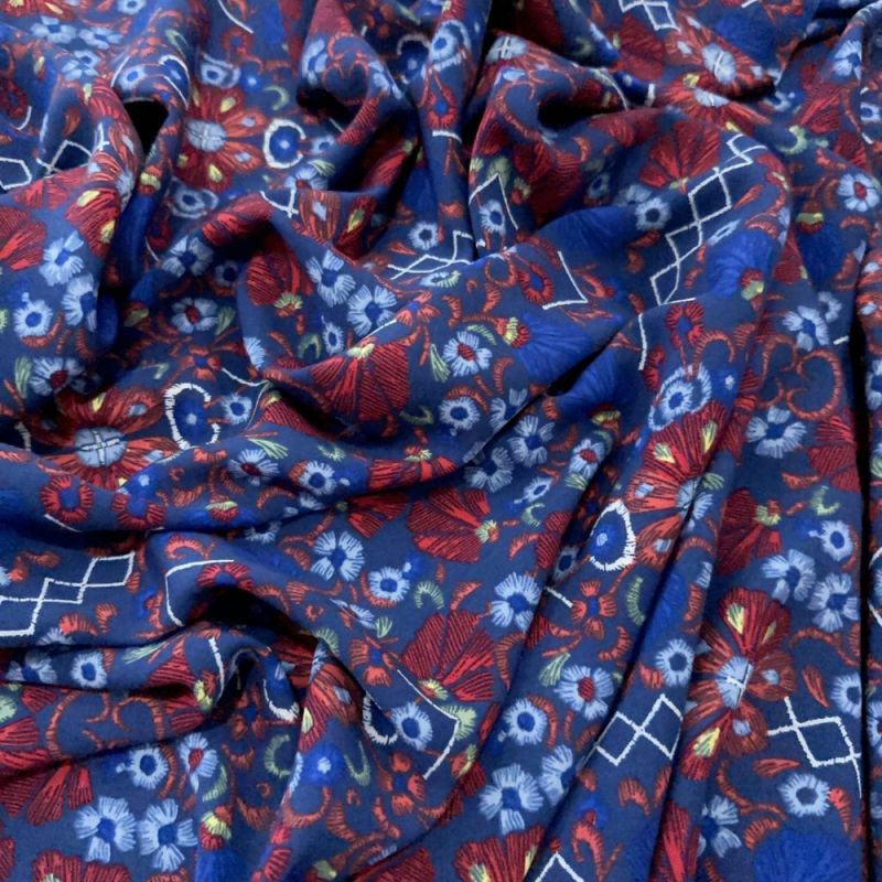 Tecido Viscose Estampada Fractal Handmade Azul • Luema Tecidos