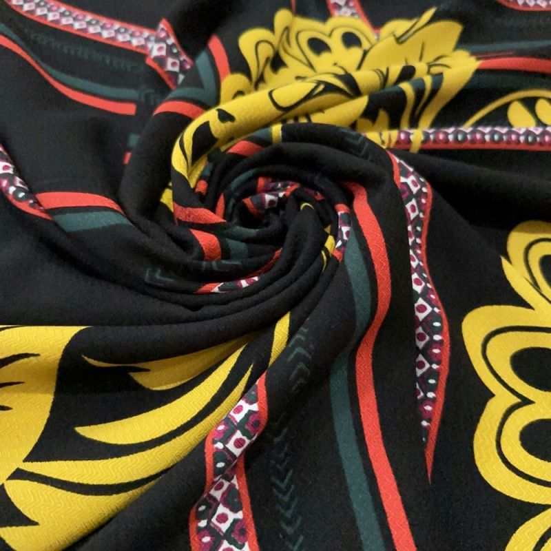 Tecido Viscose Estampada Quadros Flores Amarelo • Luema Tecidos