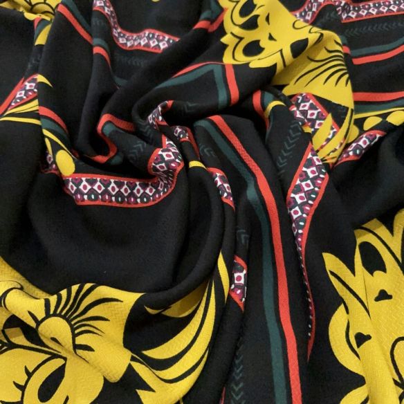 Tecido Viscose Estampada Quadros Flores Amarelo • Luema Tecidos