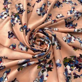 Tecido Viscose Floral Colorido Fundo Rosa Creme Tecido Viscose Floral Colorido Fundo Rosa Creme • Luema Tecidos