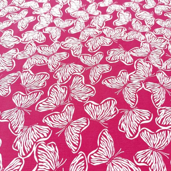 Tecido Viscose Estampada Borboletas Fundo Pink • Luema Tecidos