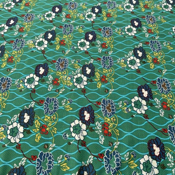 Tecido Viscose Estampada Corrente Flores Fundo Verde • Luema Tecidos